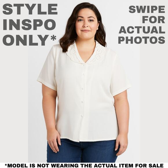 Karen Scott II White Blouse with Embellished Collar - Size 18W 0223 - Picture 3 of 8